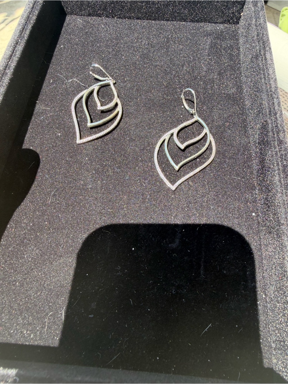 Sterling Silver/Diamond Leaf Drop Earrings - Silver